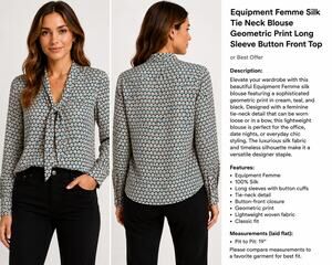 Equipment Femme Silk Tie Neck Blouse Print Long Sleeve Button Front Top